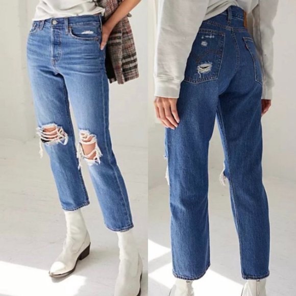 Levi's Denim - Levis Premium Wedgie Straight Market Moments Jeans High Rise Distressed